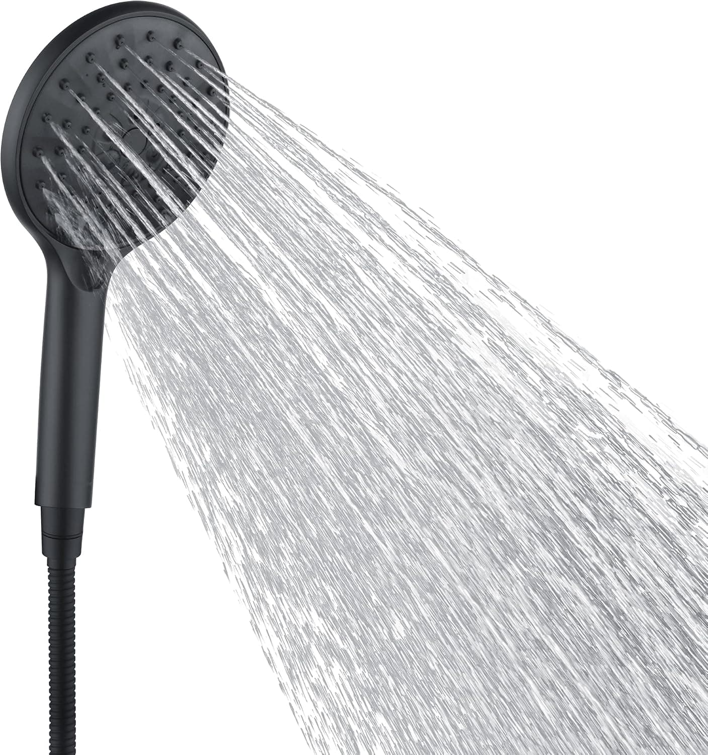 Rainovo High Pressure Shower Head with Handheld 3 Settings - 5 Inch Handheld Rain Shower with Extra Shower Hose -Self-Cleaning Anti-Clogging Detachable Shower Head Sprayer Matte Black