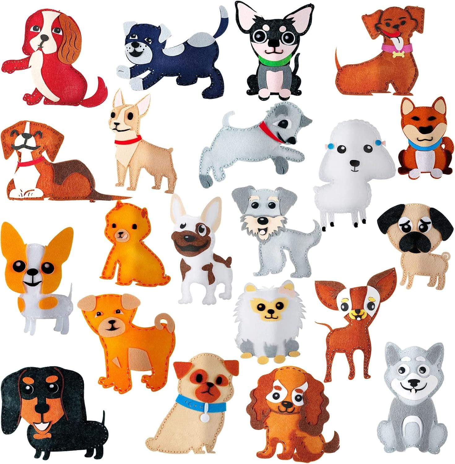 21 Pieces Puppy Dog Sewing Craft Kit Felt Dog Stuffed Animal Sewing Set Kids DIY Crafting and Sewing Kit Animal Art Craft Kit Felt Plush Animal Sewing Set for Girls Boys Educational Beginner