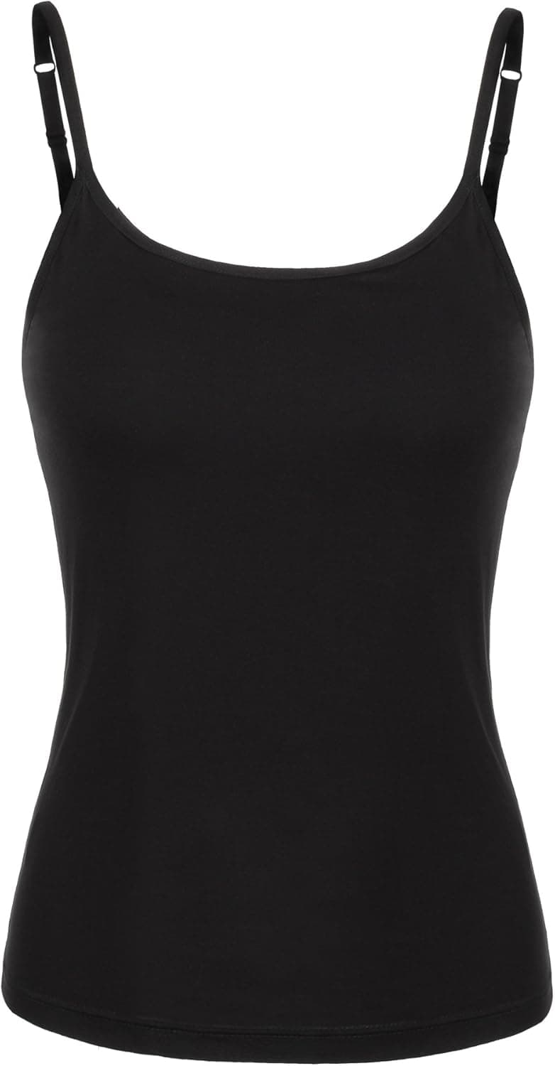 SATINIOR Women's Cami Camisole Built-in Bra Adjustable Spaghetti Strap Tank Top Padded Cami Tanks (Large, Black)