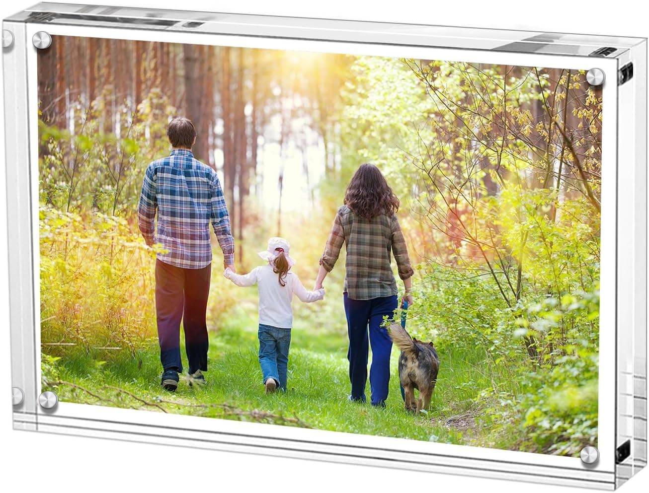 Boxalls 5x7 Inches Acrylic Picture Frame, Double Sided Clear Frameless Photo Frame with Magnetic Desktop Transparent