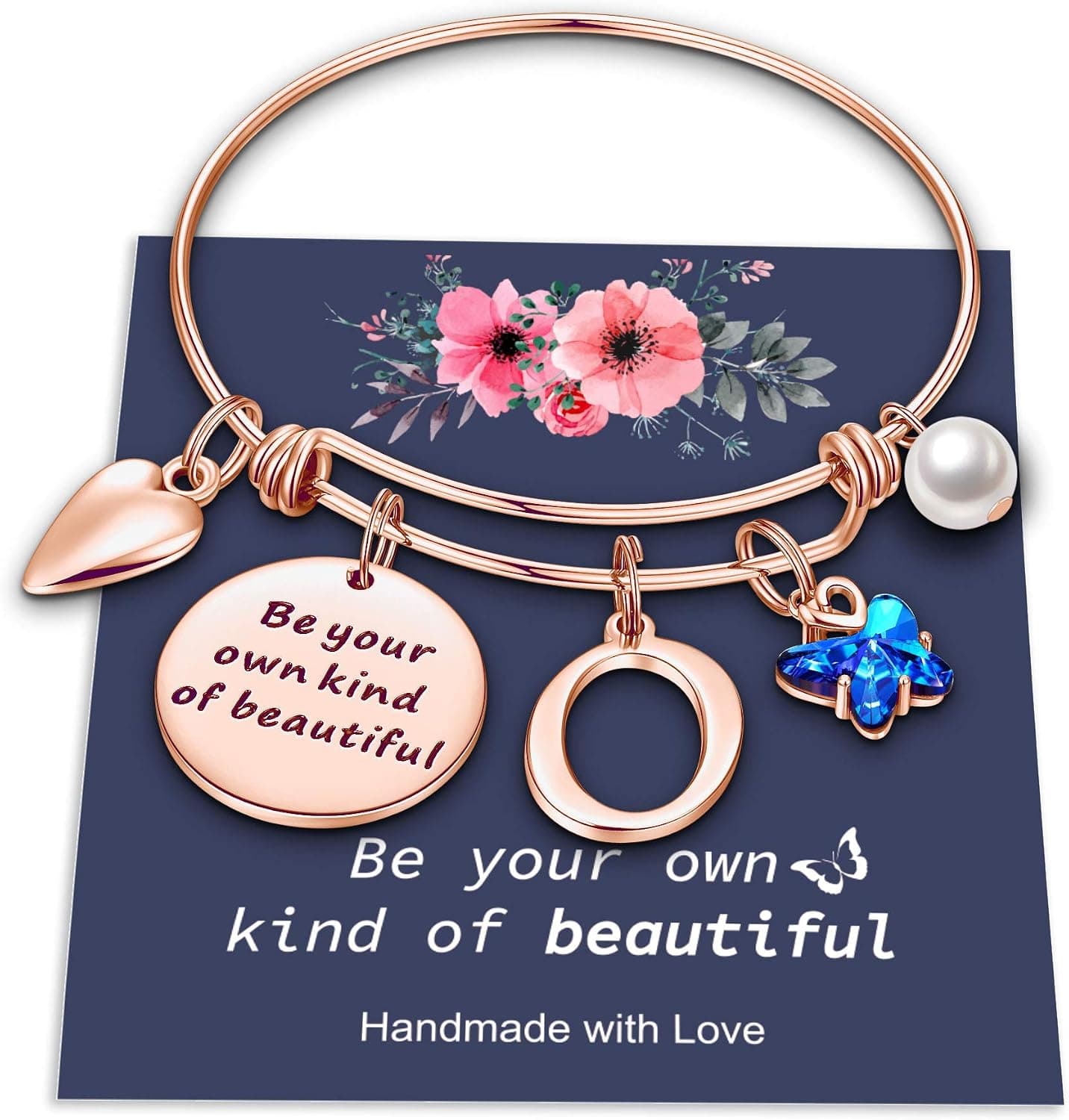 Butterfly Charm Bracelets for Women, Be Your Own Kind of Beautifully Inspirational Bangle Bracelet Expandable 26 Letters Initial Charm Butterfly Bracelets for Women Girls Personalized Jewelry Gifts