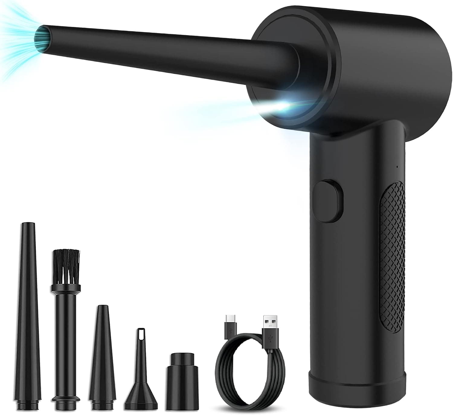 FFG Cordless Compressed Air Duster with LED Light - Portable and Powerful with 6000mAh Rechargeable Battery, 43000RPM-51000RPM for Quick and Efficient Computer and Keyboard Cleaning