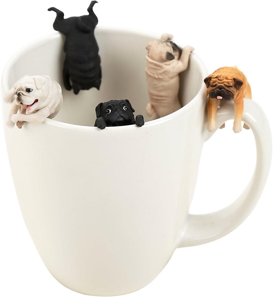 Kitan Club Putitto Pug Dog Cup Toy - Blind Box Includes 1 of 8 Collectable Figurines - Hangs on Thin, Flat Edges - Authentic Japanese Design - Made from Durable Plastic