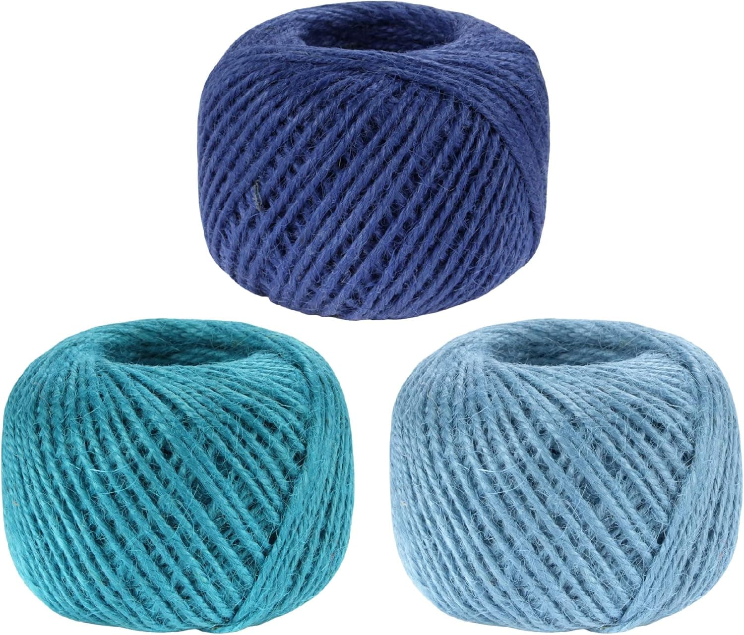 BambooMN 675 Ft, 2mm Crafty Jute Twine String Jute for Artworks, DIY Crafts, Gift Wrapping, Picture Display and Embellishments, 3 Balls Shades of Blue