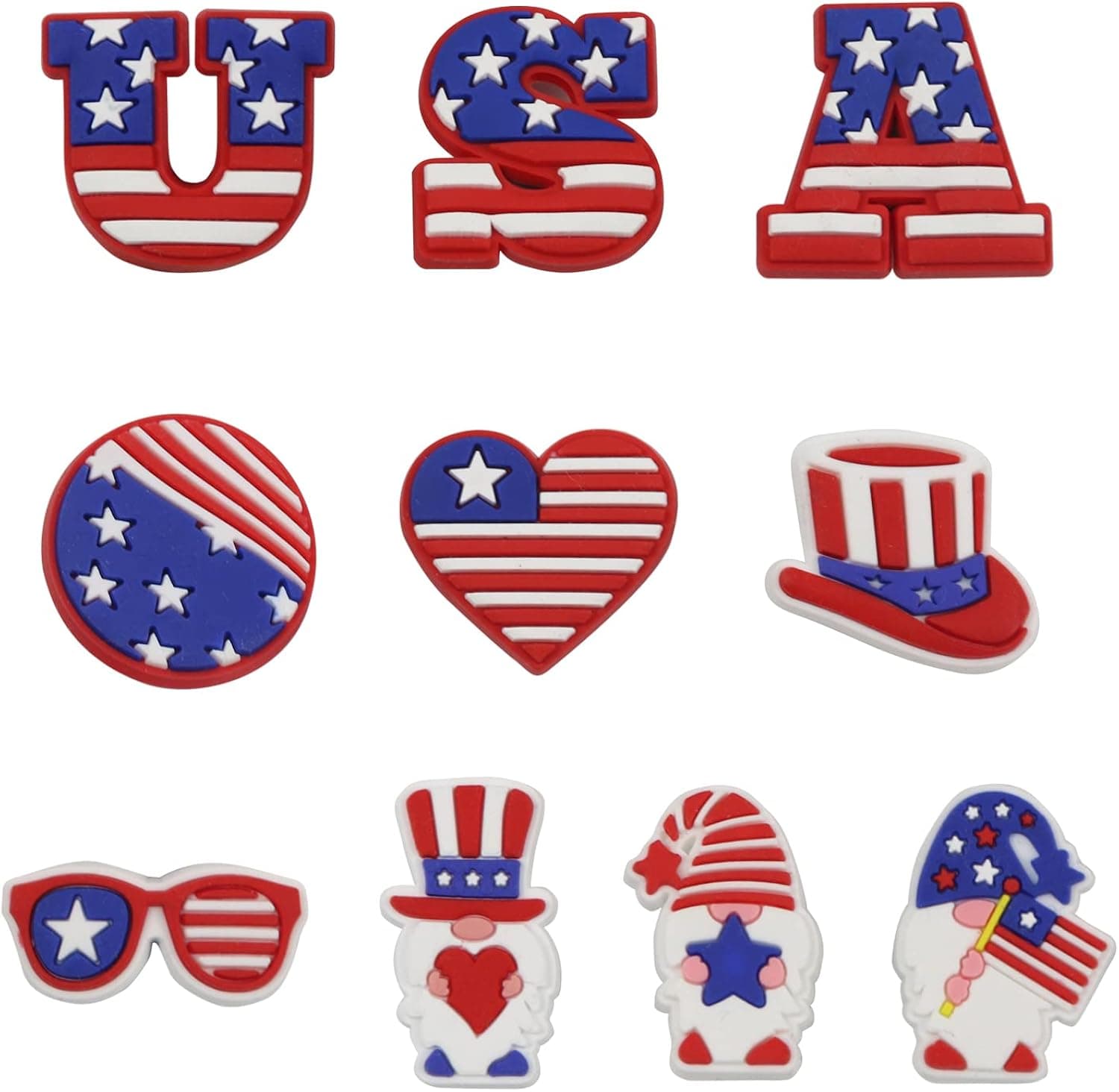 10 Pcs Different Shoe Charms for Clog Shoes, Crocs Charms for Girls Boys Adults, Independence Day Decorations American Flag Shoe Charms, for Party Favor Birthday Halloween Christmas Gifts