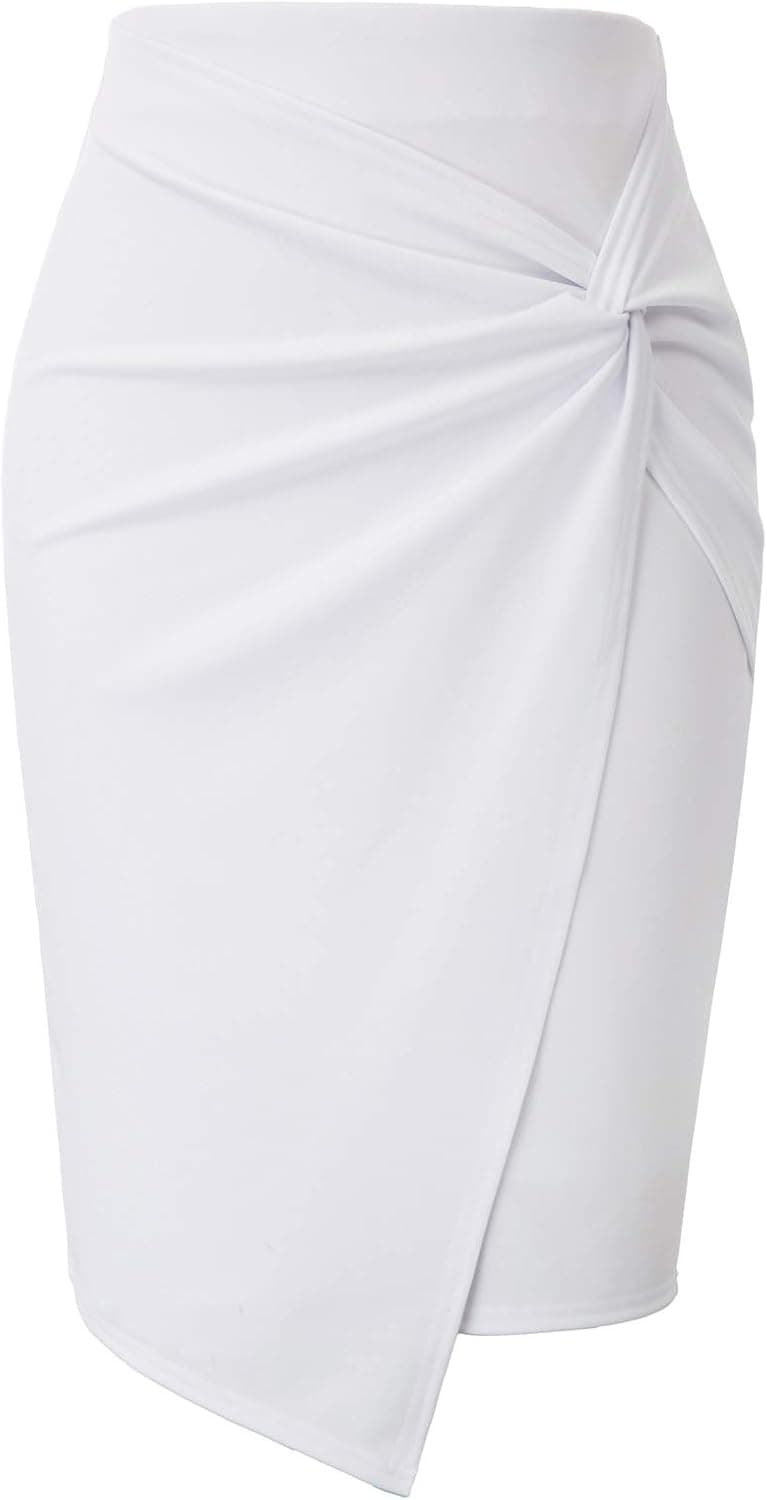 Kate Kasin Wear to Work Pencil Skirts for Women Elastic High Waist Wrap Front