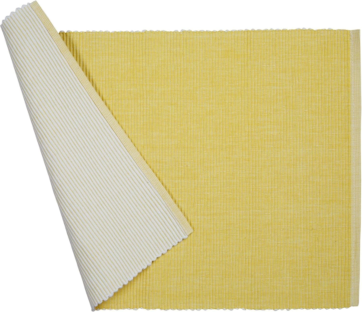 Country Maison Set of 6 Table Mats | 100% Cotton Ribbed Placemats for | Thanksgiving | Dinner | Everyday Use | Yellow and White