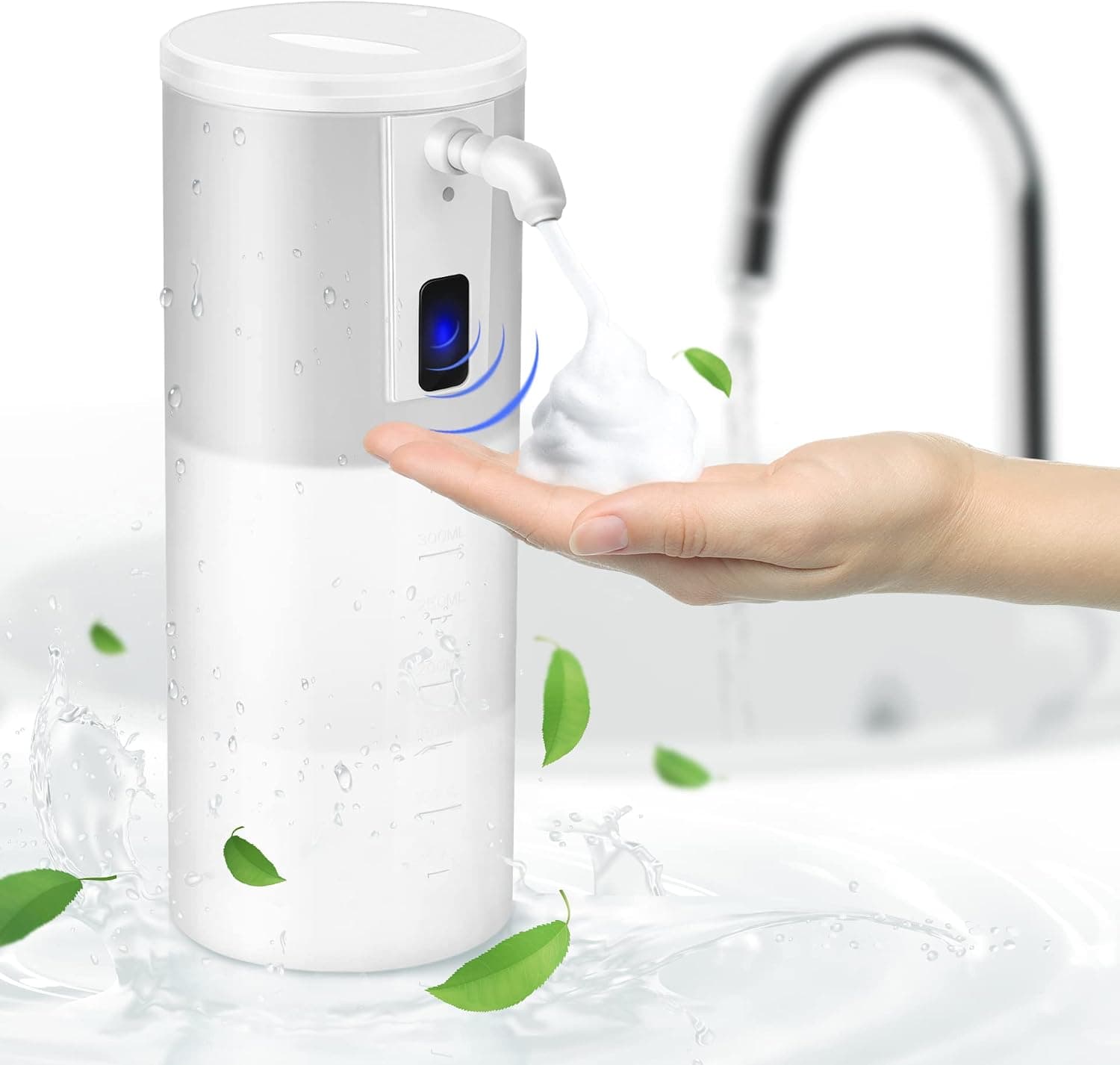 Automatic Soap Foam Dispenser, Refillable Touchless Hand Sanitizer Dispenser, Battery Operated Electric Liquid Soap Foaming Dispenser for Home Bathroom, Kitchen, Restaurant, School, Office, 11.83oz