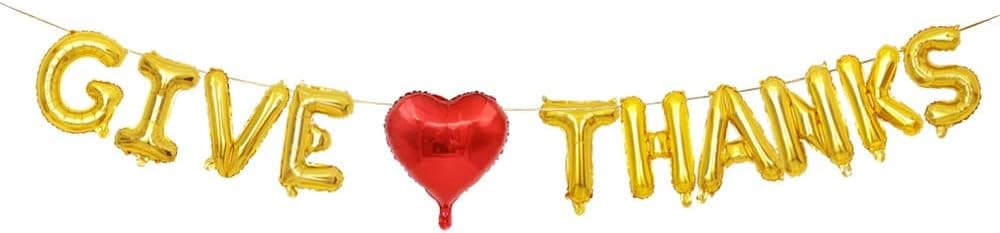 KUNGOON Give Thanks Balloons Banner,Thanksgiving Decoration,Give Thanks Party Home Holiday Party Decoration,16in,Gold.