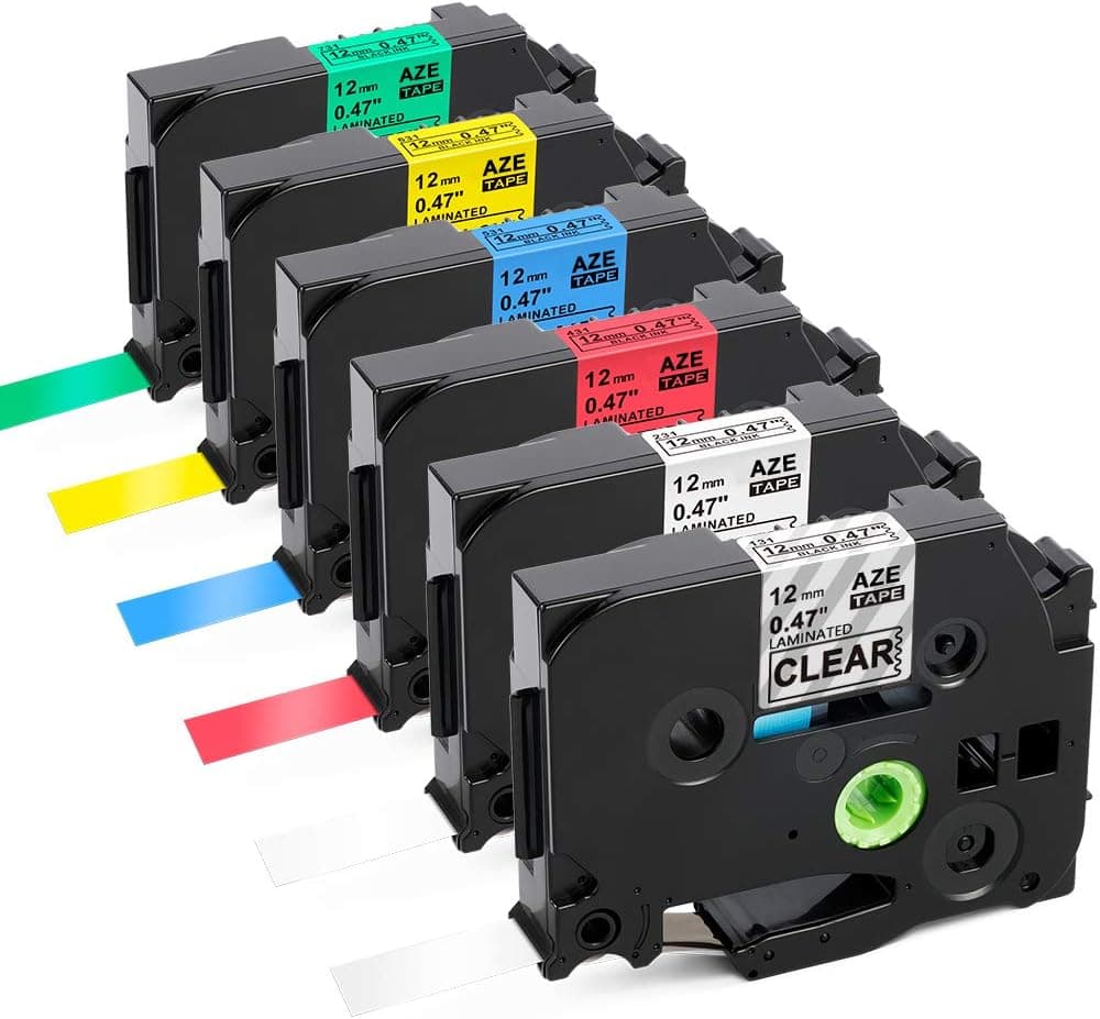 Toprinting Compatible Label Tape Replacement for TZe Tape 12mm 0.47 Inch Laminated Tape TZe-131 TZe-231 TZe-431 TZe-531 TZe-631 TZe-731 Work with P-touch Label Makers, 26.2 Feet (8m), 6-Pack