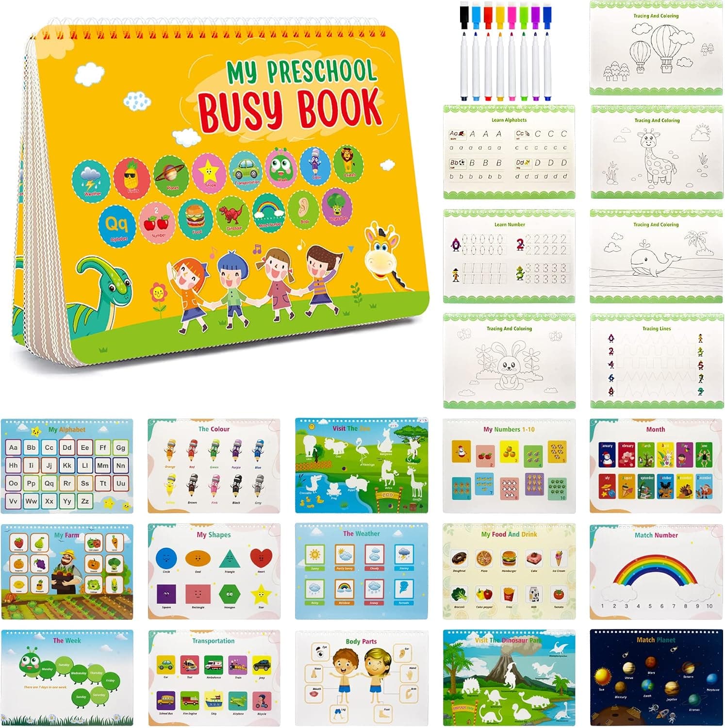 ABCaptain Busy Book for Toddlers 3-6, Preschool Learning Educational Airplane Travel Activities Montessori Toys Birthday Gifts for Kids Boys Girls Aged 3 4 5 6