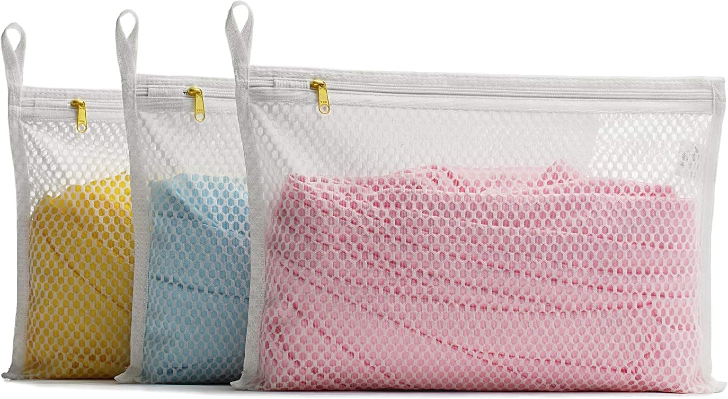 TENRAI Set of 3 Delicates Mesh Laundry Bags, Use YKK Zipper,Bra，Lingerie, Socks Mesh Wash Bags(3 Small)