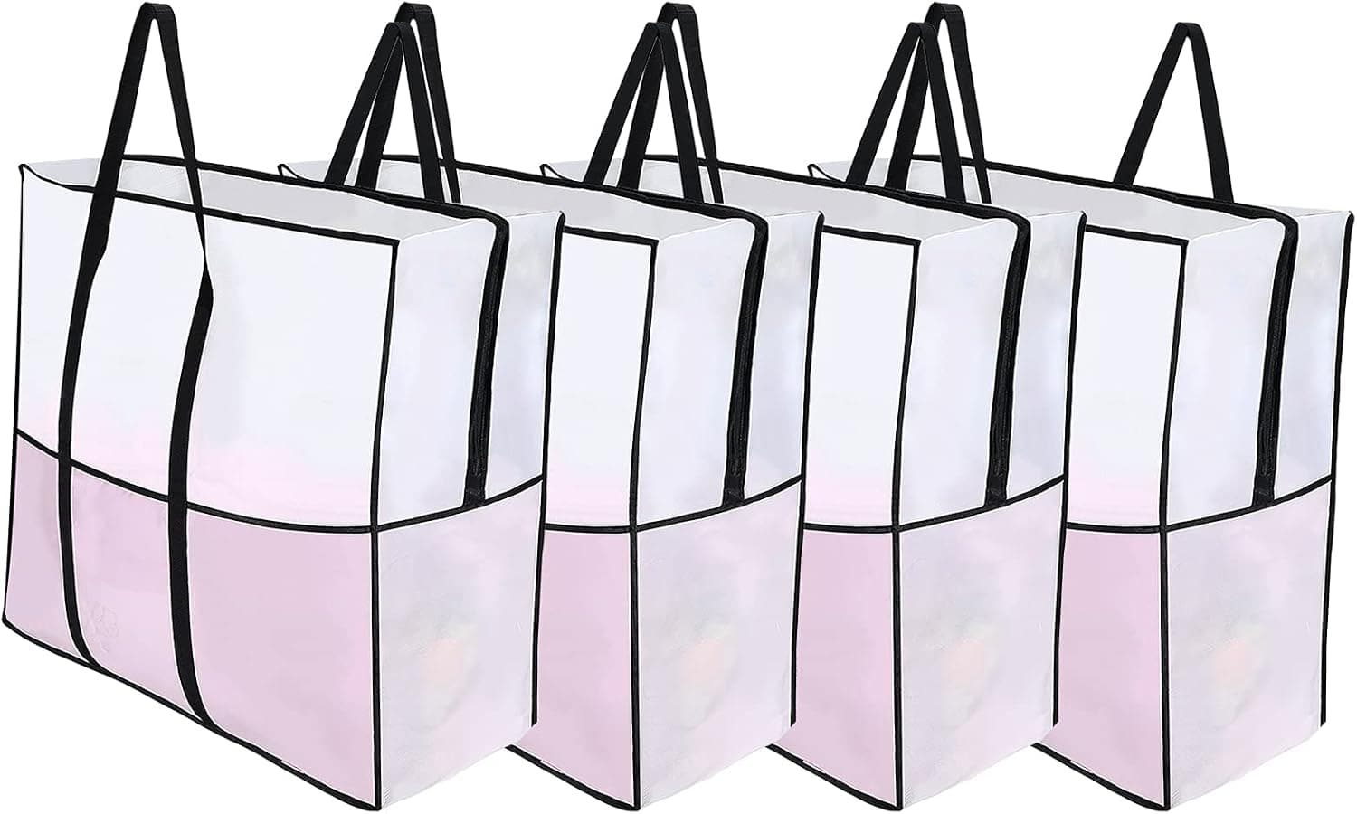 126L 4Pack Large Bottom Clear Window Capacity Clothes Storage Bag Organizer with Reinforced Handle Sturdy Fabric for Comforters, Blankets, Bedding, College Carrying, Moving, Christmas Decorations, Wreath Storage, Under the Bed Storage,Square Square White