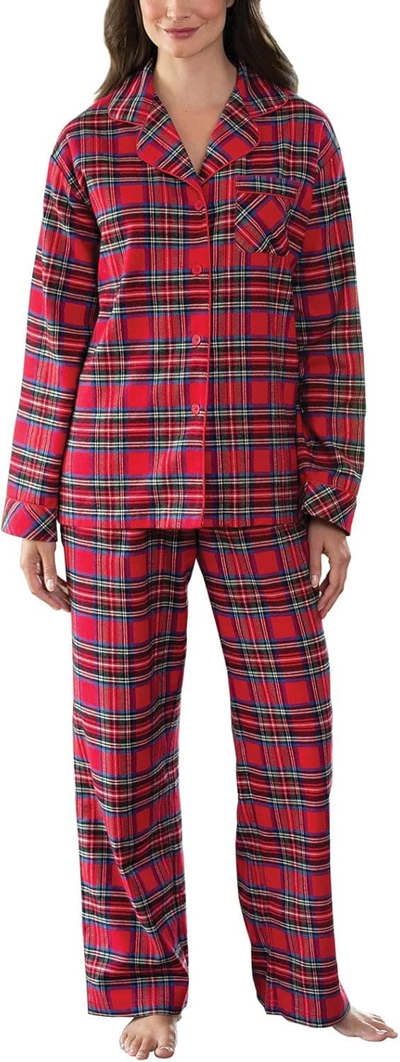PajamaGram Womens Pajama Sets - Christmas Pajamas, Plaid Boyfriend, 100% Cotton