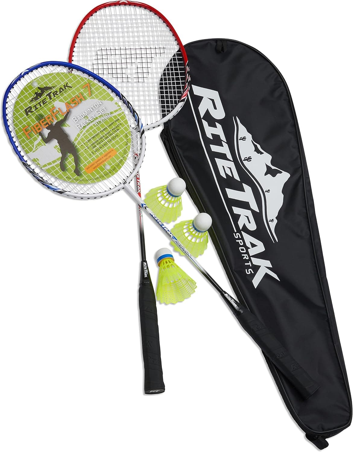 FiberFlash 7 Badminton Racket Set, Featuring 2 Carbon Fiber Shaft Racquets, 3 Shuttlecocks Plus Fabric Carrying Bag All Included - Choose Your Favorite Colors