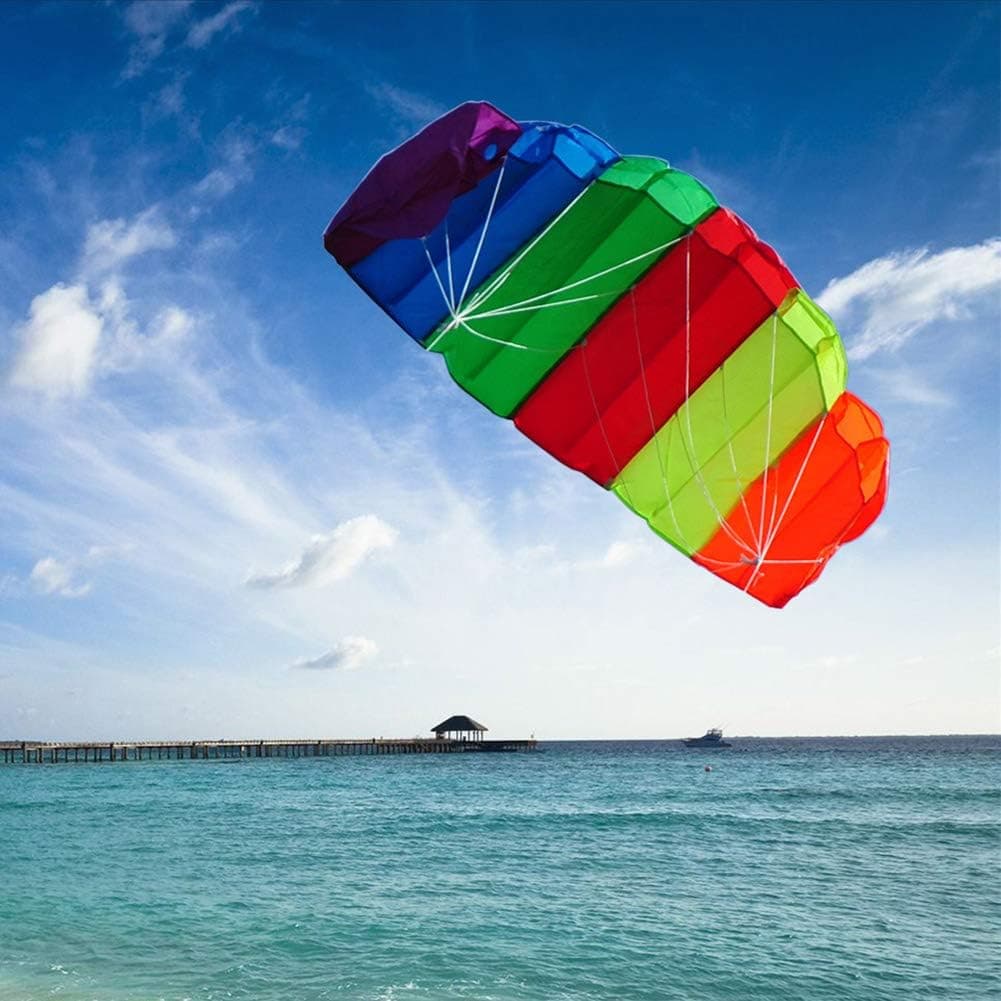 Darget Parafoil Kite Frameless Dual-Line Stunt Sport Kite with Strings, Handles, Carry Bag and Control Bar, Luminous Design Rainbow - 47 Inch