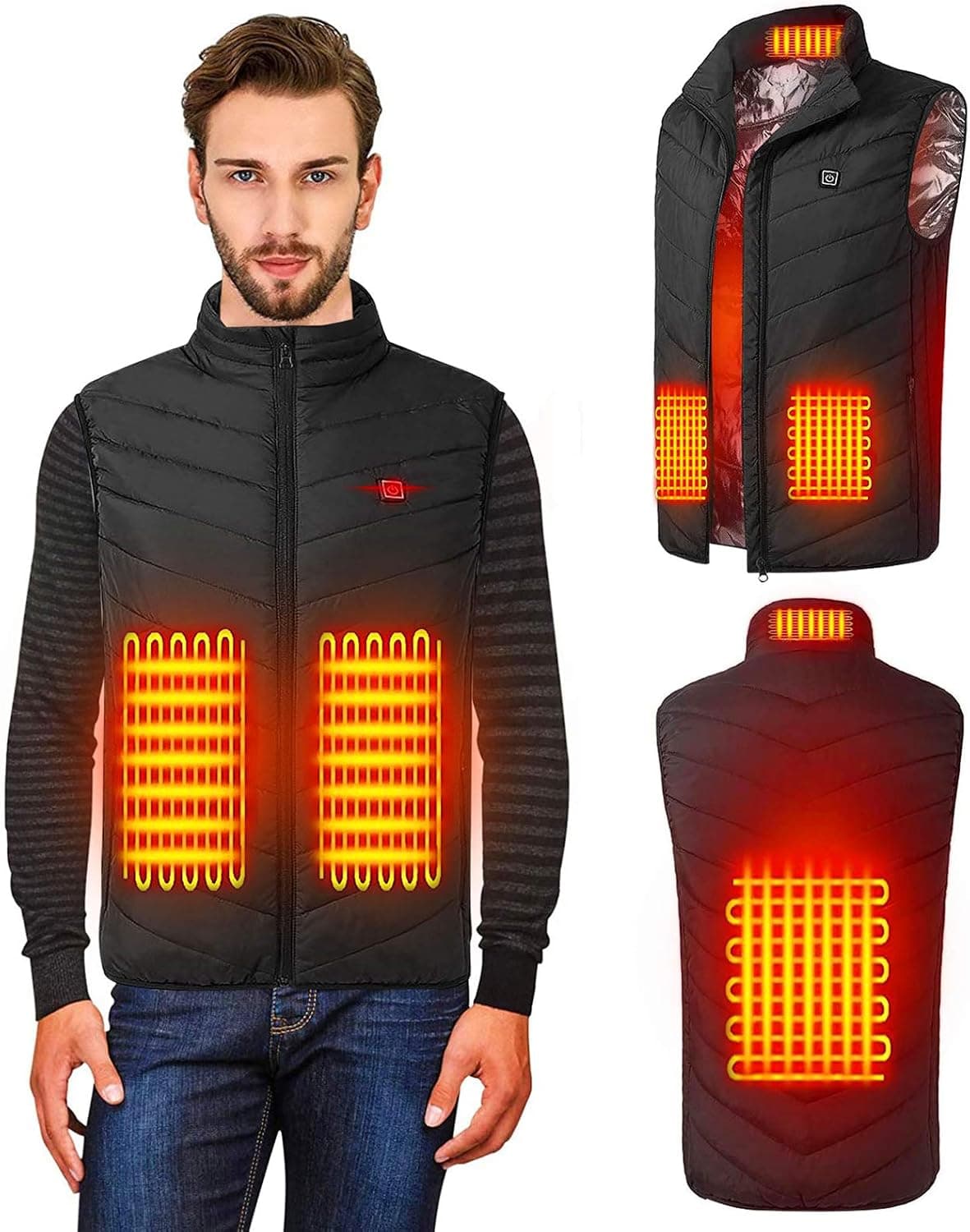 Quanzc Heated Vest USB Charging Lightweight Winter Warm Waistcoat for Walking Camping Ice Fishing Snowboarding Skiing