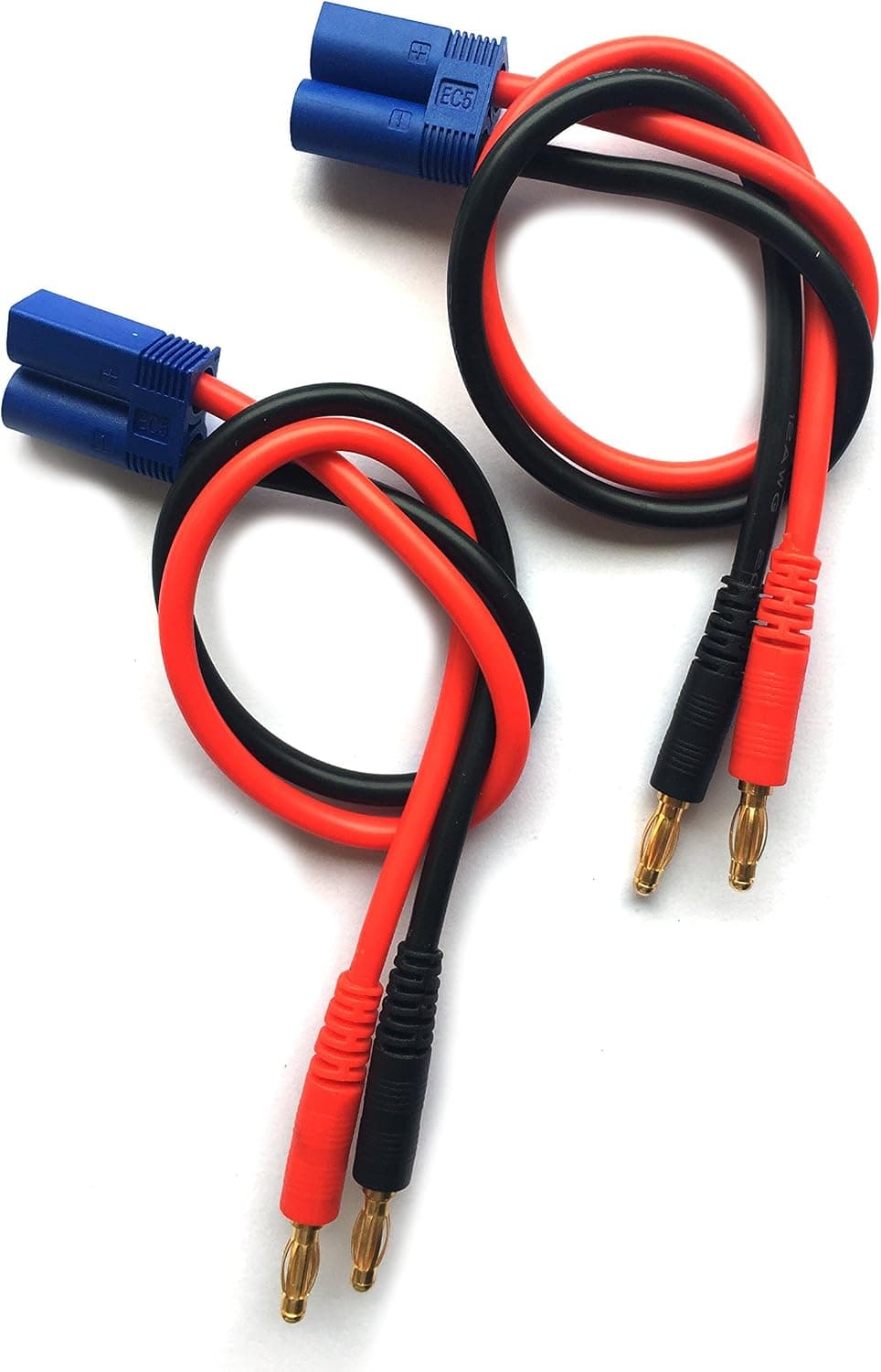 2 PCS EC5 Connector Male to 4mm Bullet Banana Plugs 12AWG Lead Adapter Cable for RC Battery Charger