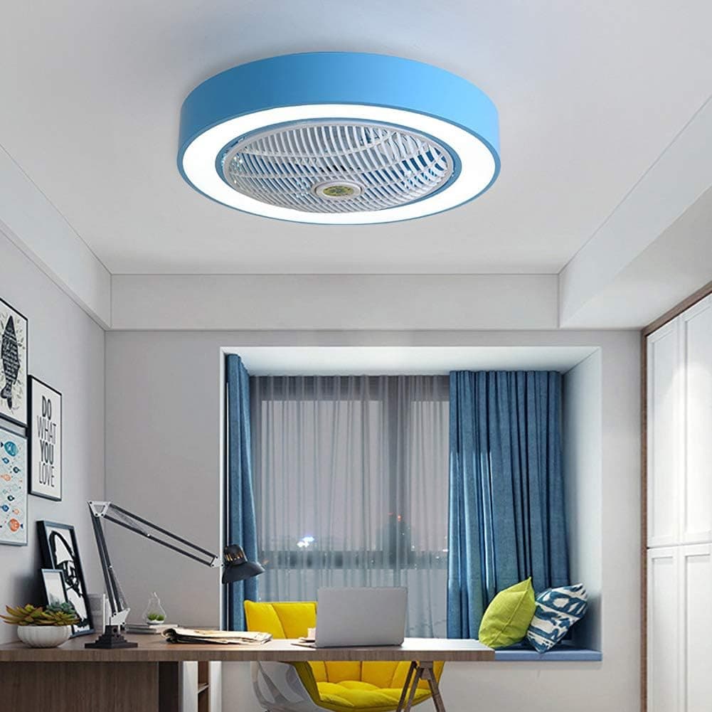 22 inch Ceiling Fan with Light, LED Remote Control 3 Colors Lighting Modes, Invisible Acrylic Blades Metal Shell Semi Flush Mount Low Profile Fan (Blue)