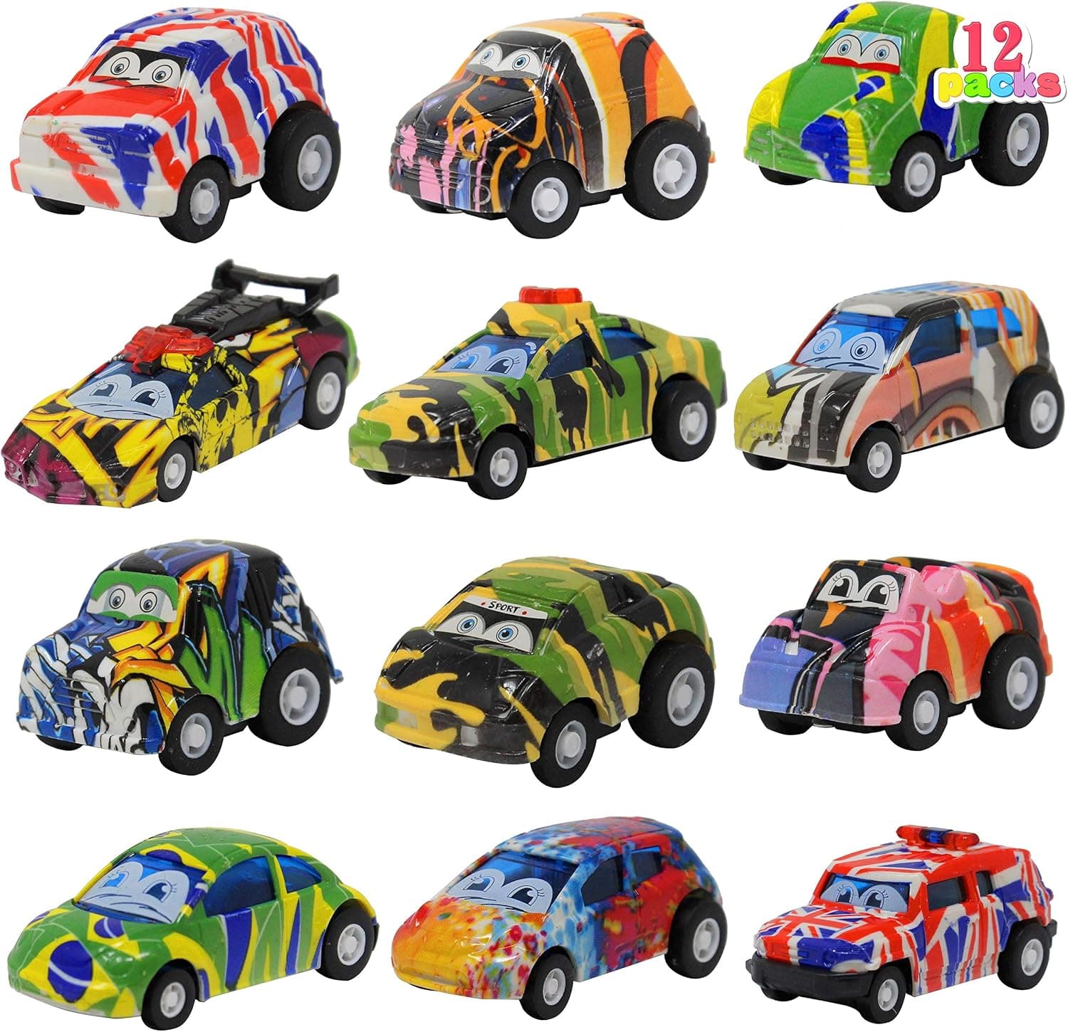 JOYIN 12 Piece Pull Back Cars, Kids Model Toy Cars, Friction Powered Die-Cast Cars, Toy Vehicle Set for Toddler Boys and Girls, Kids Party Favors,Gift for Kids