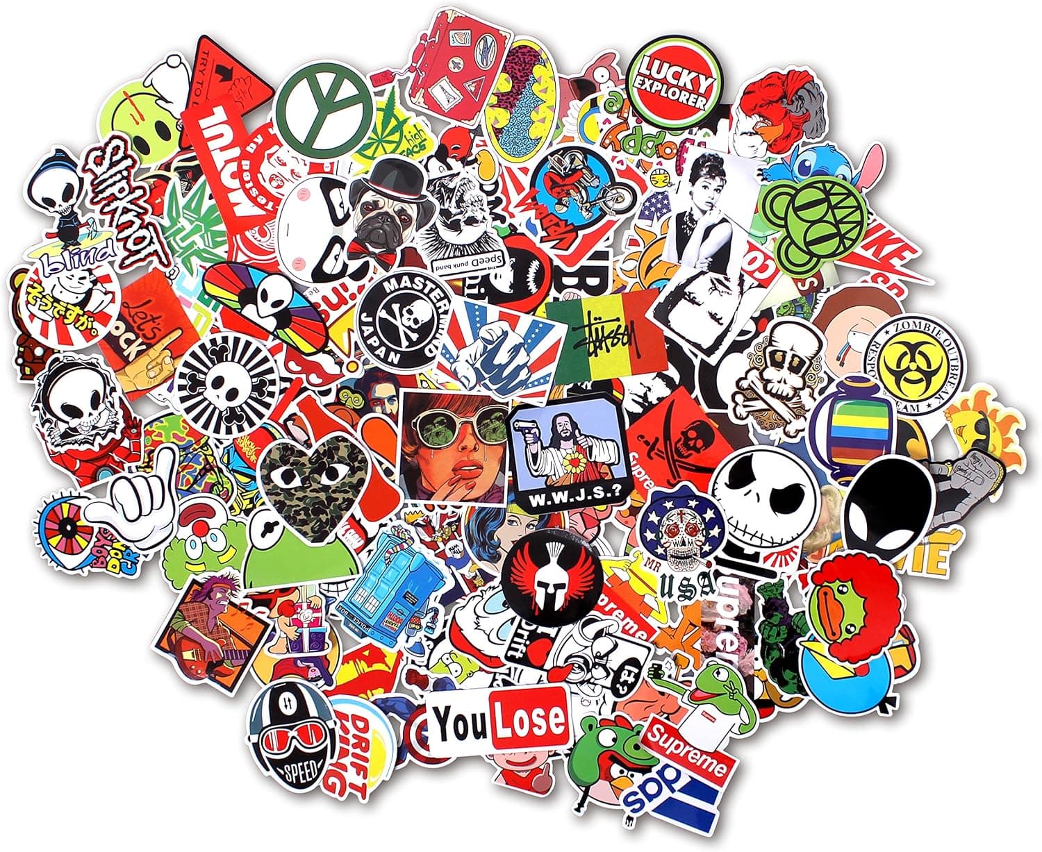 StillCool Stickers Pack of 100 Skateboard Snowboard Vintage Vinyl Sticker Graffiti Laptop Luggage Car Bike Bicycle Decals Mix Lot Fashion Cool