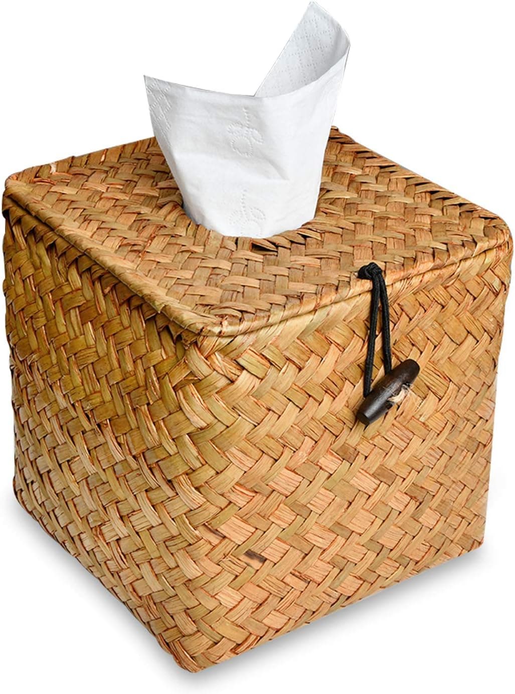 Supkiir Tissue Box Cover, Square Woven Decorative Facial Tissue Holder Pumping Paper Case Dispenser for Home Office Car
