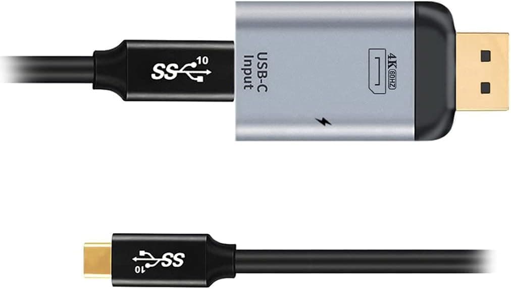 ChenYang CY Type-C USB-C Female Source Input to Displayport DP Male Output HDTV Adapter with PD Power Port & 100W 10Gbps USB-3.1 Cable for Phone & Laptop
