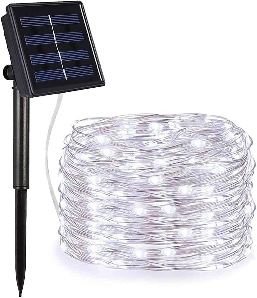 Solar String Lights Valentine's Day 100 LED Copper Wire Lights 8 Modes Outdoor Fairy Lights 33 ft Waterproof Starry Decorative Lights for Garden, Patio, Gate,Yard, Party, Wedding (White)