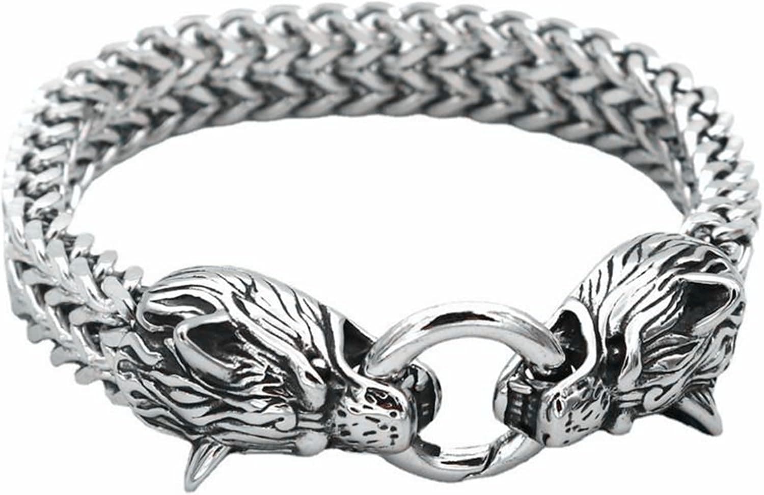 FiFizzz Viking Bracelet for Men and Boys, Vintage Norse Wolf Fenrir Chain Bracelet Jewelry Stainless Steel