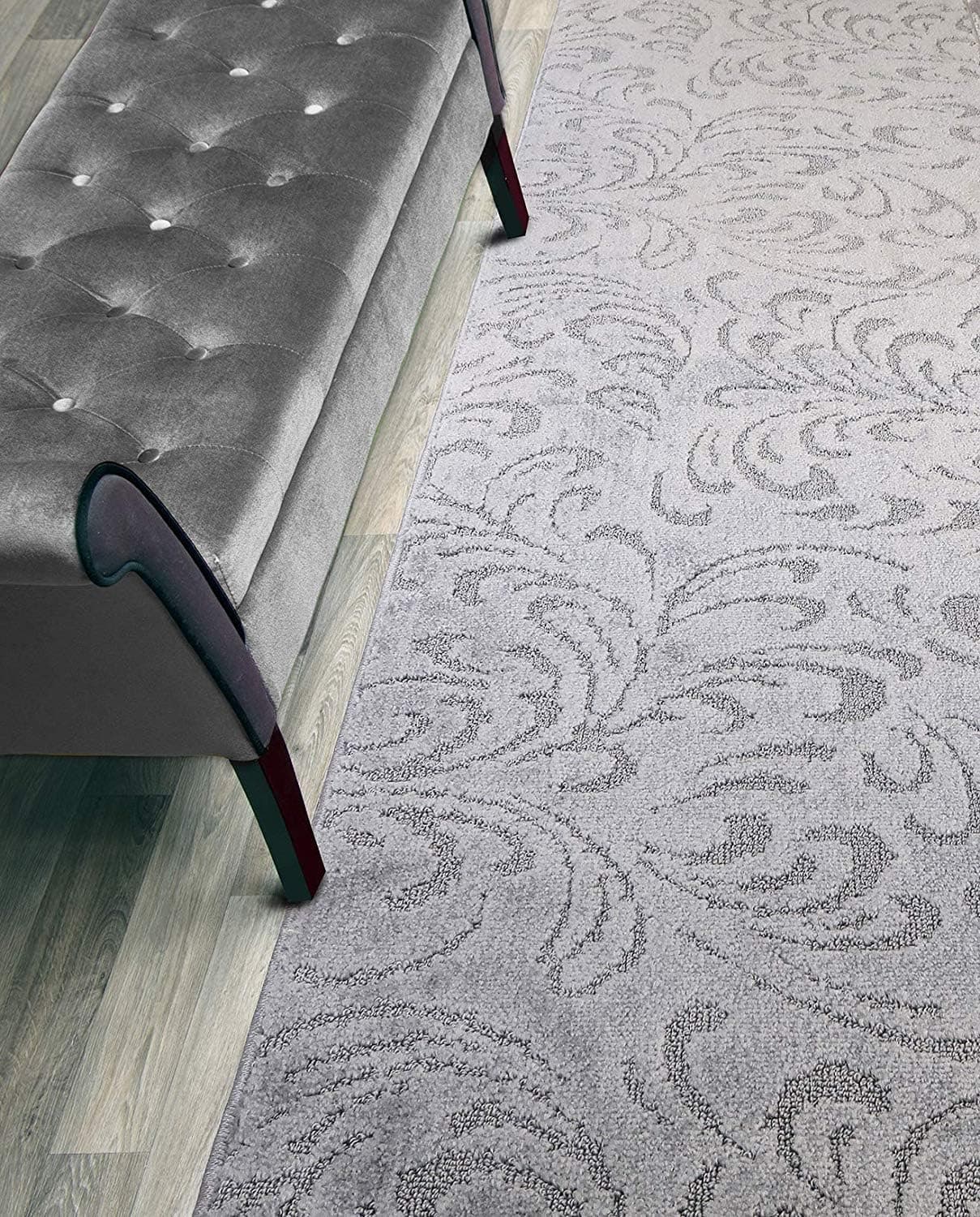 ORFA HOME Custom Length Hallway Runner Rug,Slip Resistant,Floral Grey, 26 Inch X 15 feet, Sold and Priced Per Foot