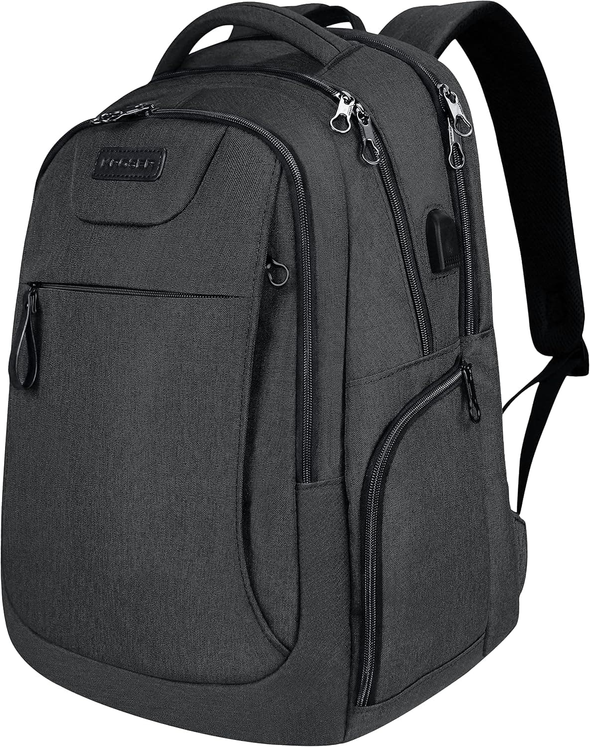 KROSER Laptop Backpack for 17.3 Inch Laptop Anti-Theft Large Computer Backpack with USB Charging Port Water-Repellent Casual Daypack for Travel/Business/College/Men/Women-Charcoal Black