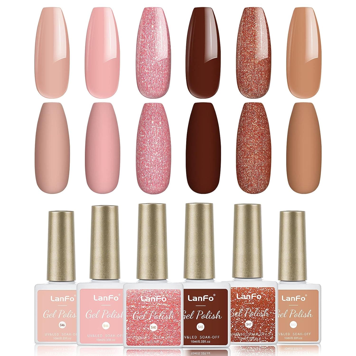 LanFo 6 Gel Nail Polish Set Pink Brown Glitter Gel Nail Polish Nude Gel Polish Nail Polish UV LED Soak Off DIY Nail Art Manicure at Home