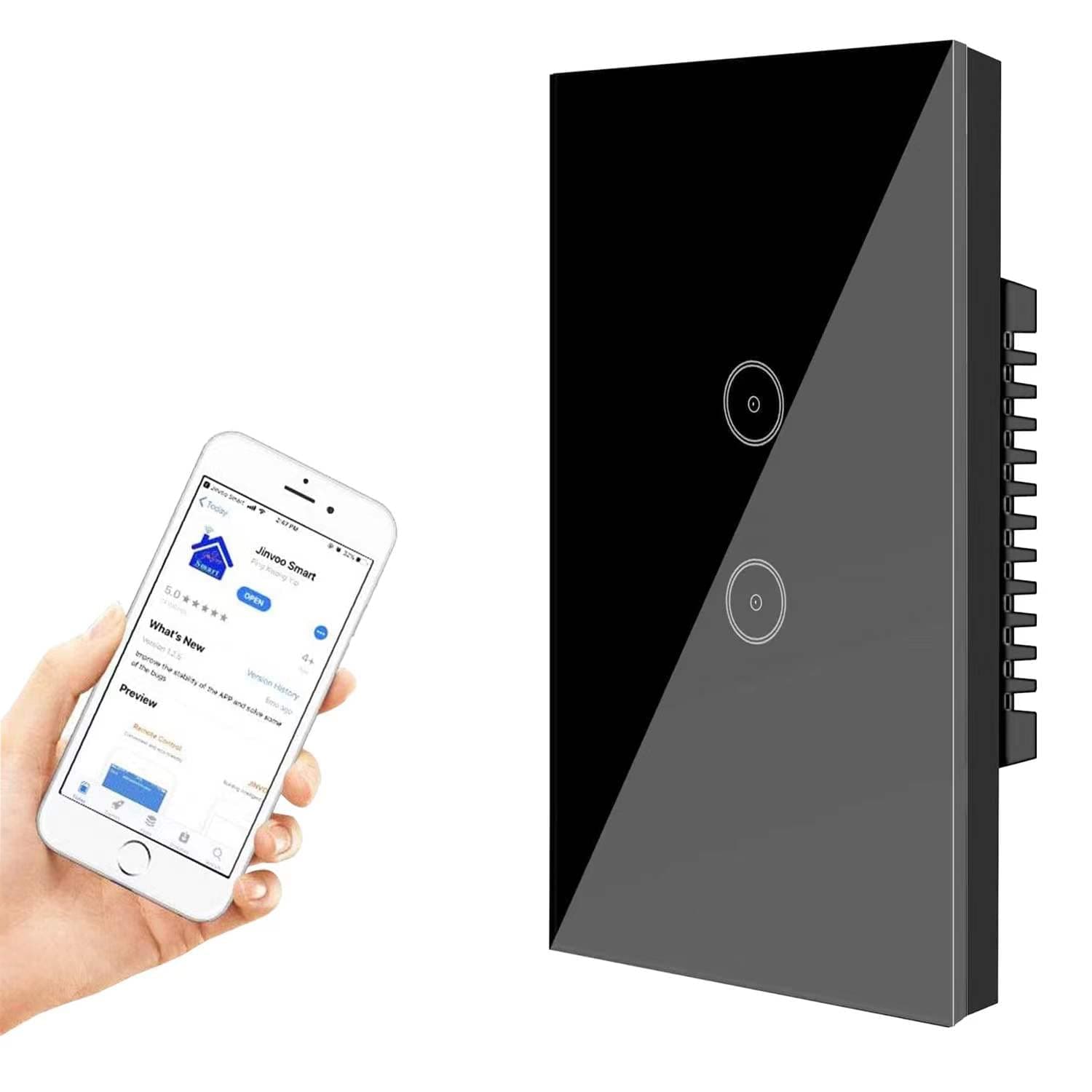 WiFi Light Switch, Smart Touch Wall Light Switch, Easy to Install, App Remote Control Timer Switch，Voice Control，Schedule Timer，Compatible with Amazon Alexa and Google Assistant