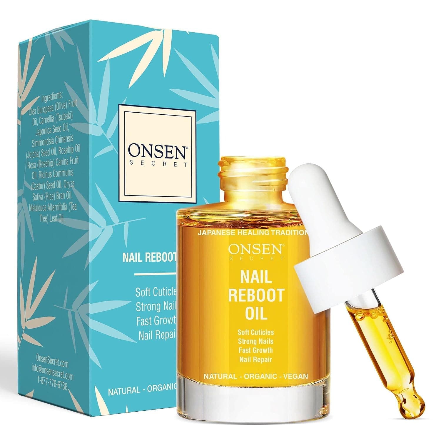 Organic Cuticle Oil for Nails - USA Made - Japanese Nail Oil Treatment for Damaged Nails - Natural Nail Care & Cuticle Repair - Visible Results For Perfect Nails - Nail Reboot Oil 30ml by Onsen