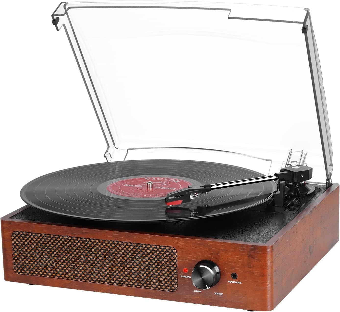 Record Player Turntable for Vinyl with Built-in Speakers 3-Speed Vintage LP Player, Support Bluetooth in/RCA Output/Aux Input/Headphone Jack