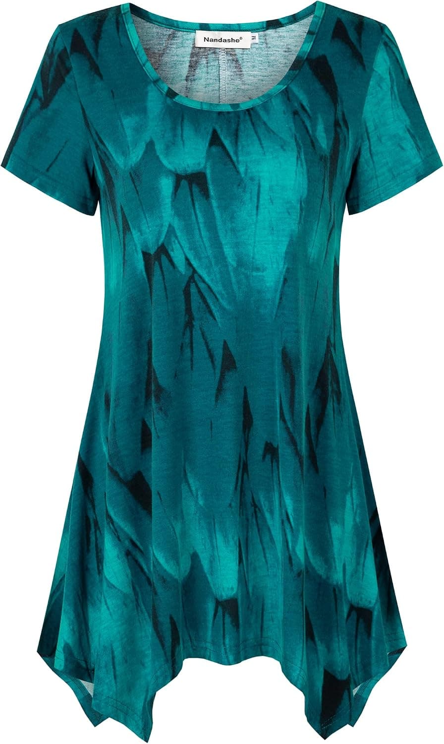 Nandashe Women Short Sleeves Tunic Shirts Casual Scoop Neck Floral Irregular Hem Blouses Tops