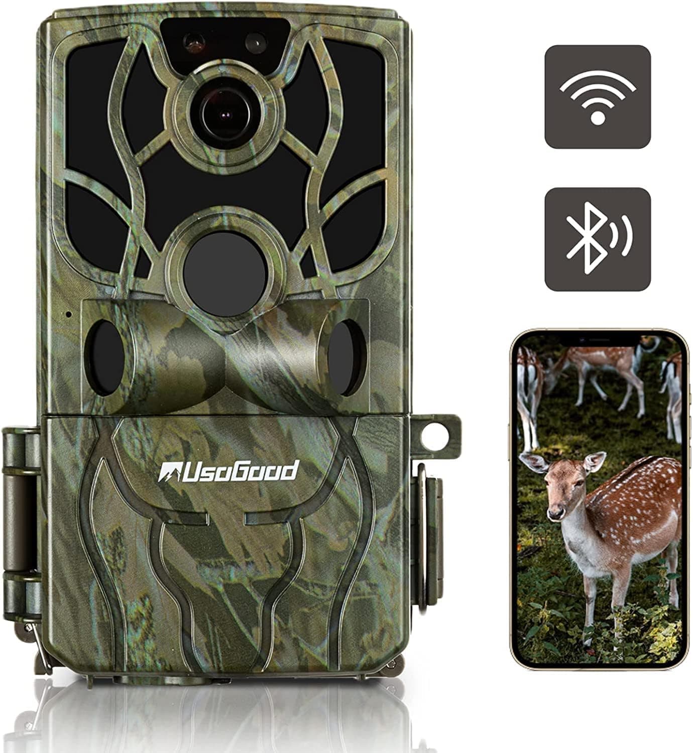 Trail Camera 4K 48MP, Usogood WiFi Game Cameras with Motion Activated Night Vision, IP66 Waterproof Hunting Camera 120° PIR Range, APP Bluetooth Trail Cam for Outdoor Wildlife Deer Monitoring