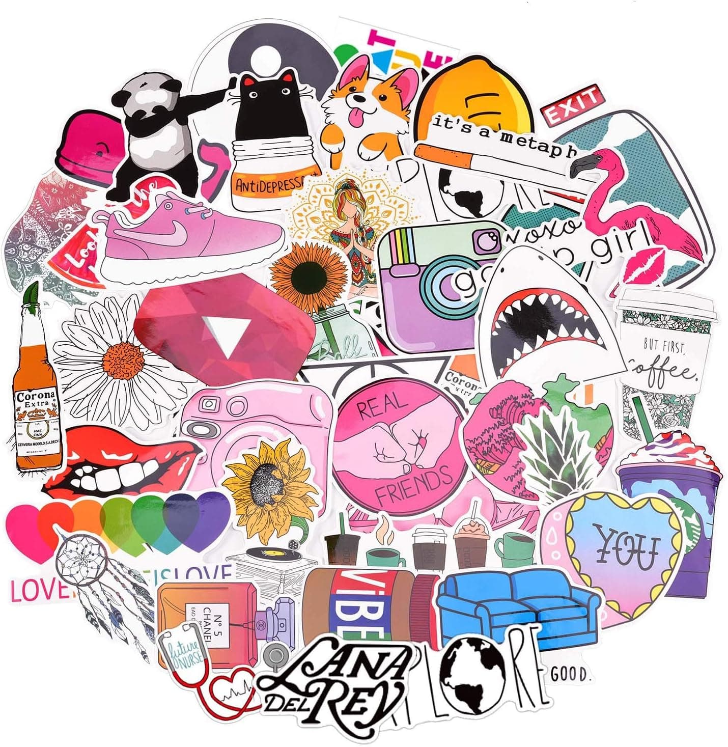 Feeko Stickers for Water Bottles, Waterproof Aesthetic Quality Vinyl Stickers 50pcs for Teens Kids Girls - Perfect Stickers for Hydro Flask, Laptop, Phone, Travel Case, Refrigerator（with Packing Box ）