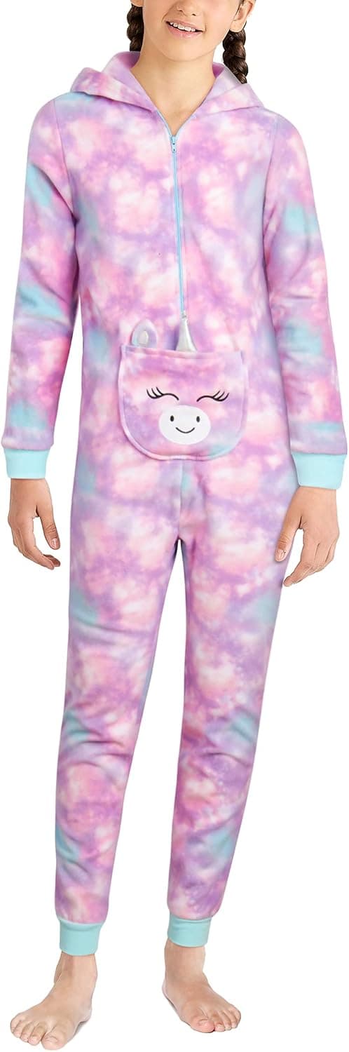 Freestyle Revolution Girls' Pajamas - Plush Fleece Onesie Pajamas with Pockets & 3D Hood
