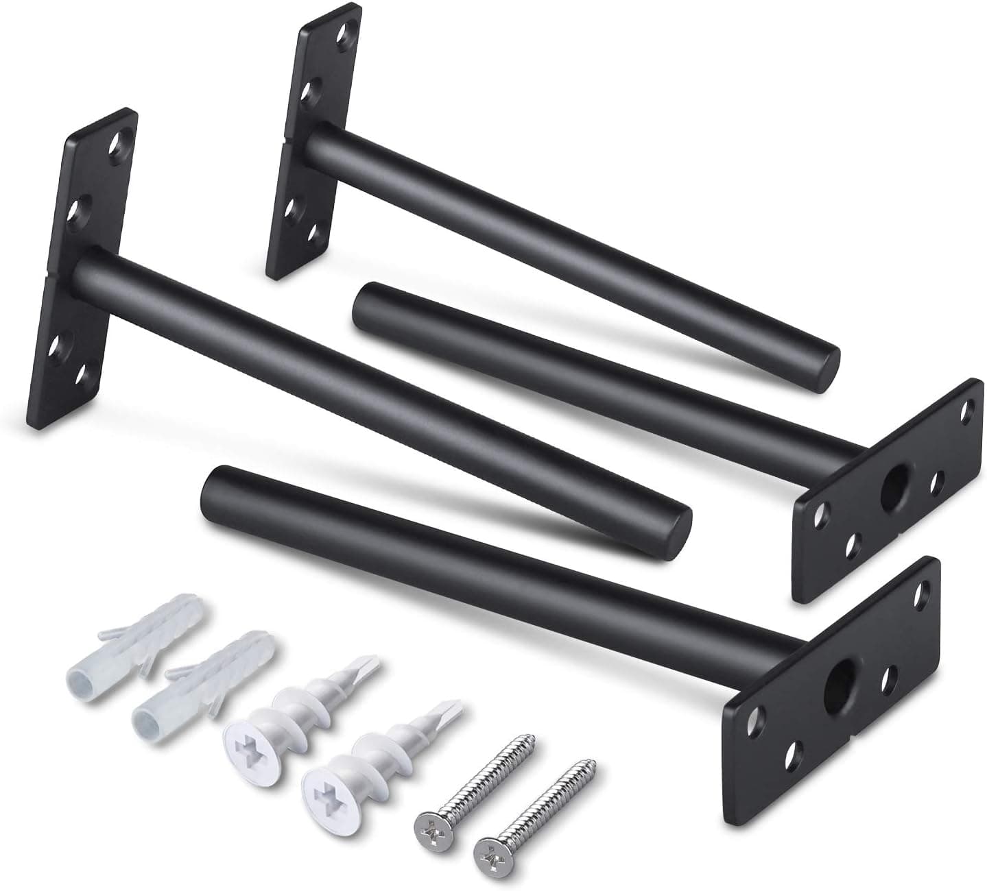 Perfecasa Hidden Floating Shelf Brackets Hardware - 8 Inch Heavy Duty Invisible Support for Shelves Eco Rustproof Black Finish Solid Stainless Steel with Screws and Plugs for Drywall Brickwall(4Pack)