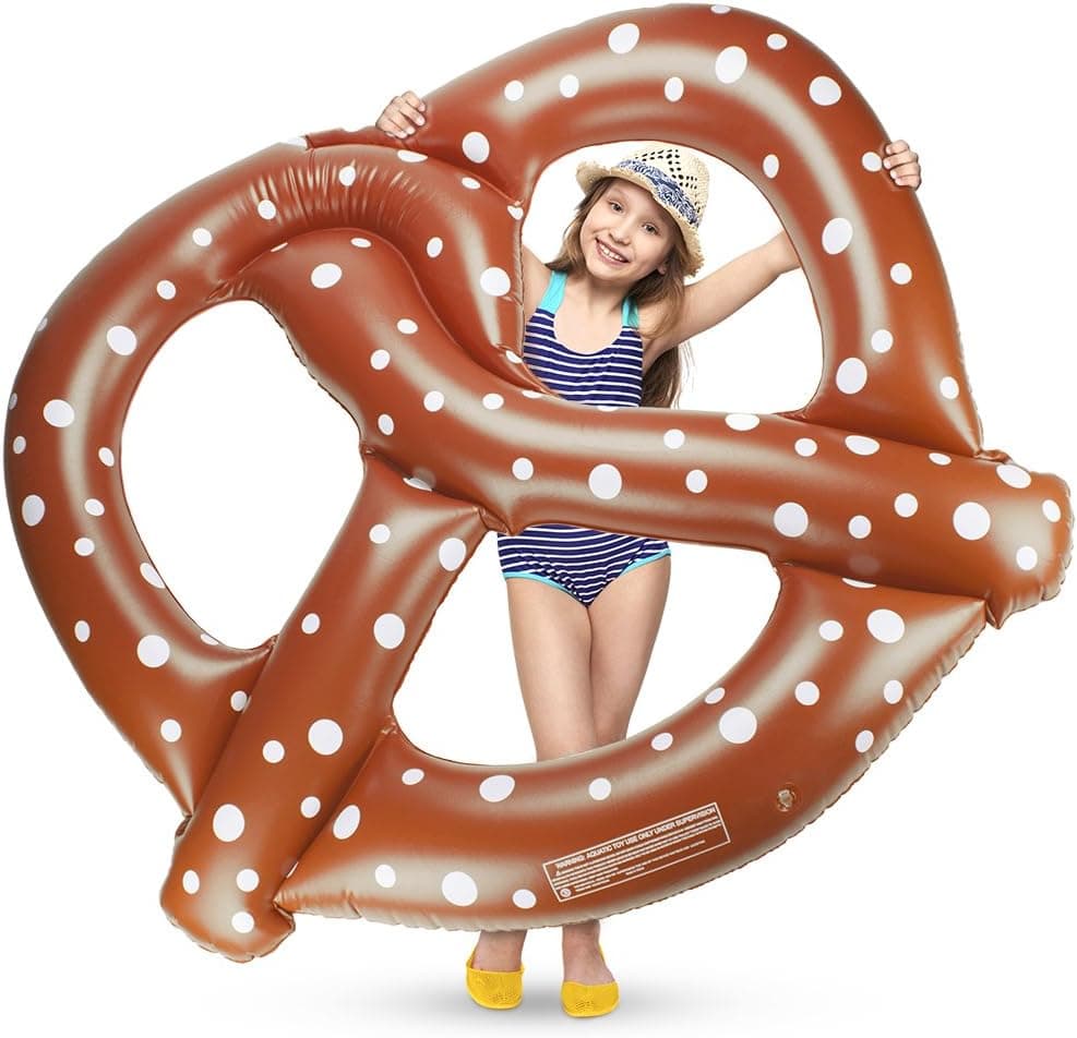 4.5-foot wide Jumbo Salted Soft Pretzel Swimming Pool Float & Oktoberfest Blow Up Decoration, Inflatable Water Raft by Sol Coastal