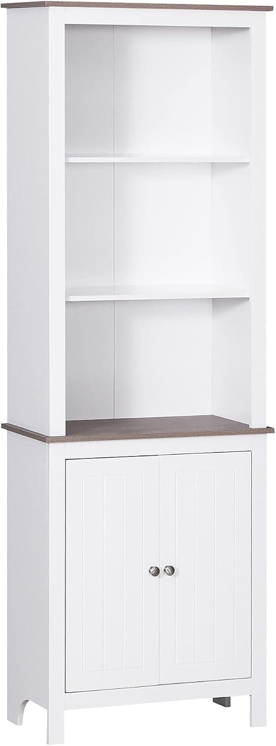 HOMCOM 69'' Freestanding Storage Cabinet, Bathroom Linen Tower, Kitchen Cupboard, Buffet Cabinet, Bookcase with Double Door 3-Tier Shelf for Home Office, White