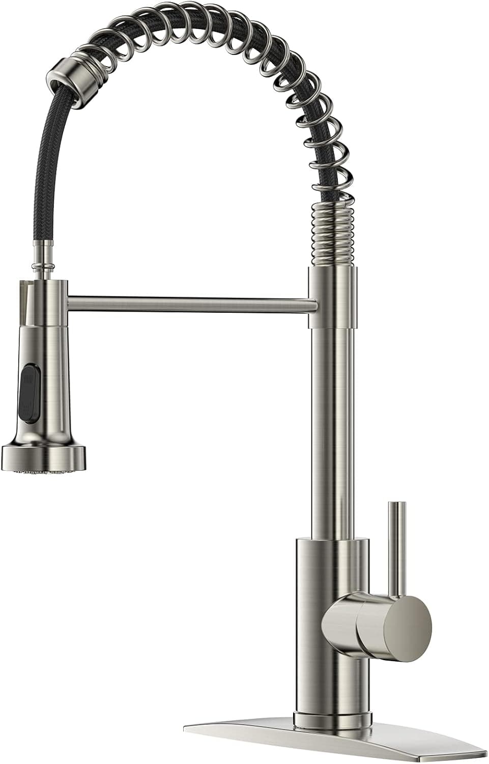 FORIOUS Kitchen Faucet with Pull Down Sprayer, Commercial Spring Kitchen Sink Faucet with Pull Out Sprayer, Single Handle Kitchen faucets with Deck Plate, Brush Nickel