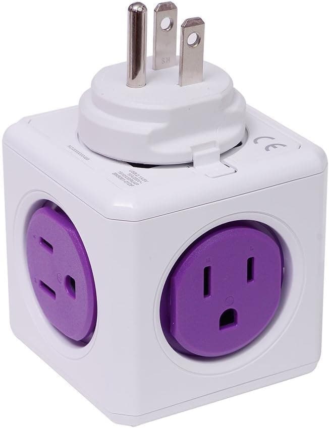 PowerCube Rewirable Dual USB Port with 4 Outlets Wall Adapter Power Strip with 4 Plus Sockets, Orchid Purple