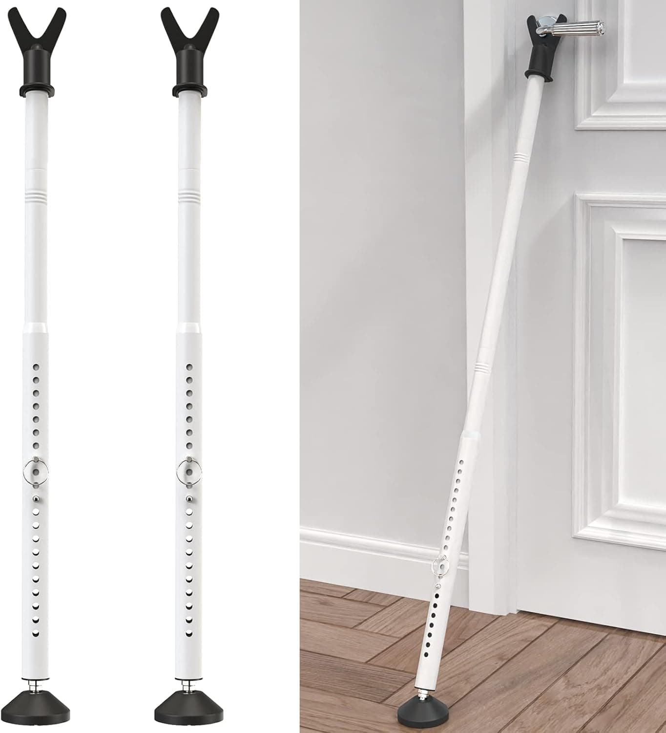Door Stoppers Security Bar, Door Jammer Stick Bar for Safety, Adjustable Door Lock Bar for Sliding Glass Patio Door, Apartment, Home - Anti Break in Door Brace from Inside, White, 2 Pack