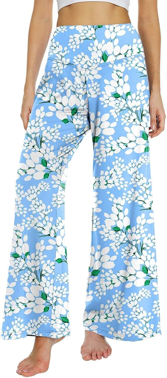 CATHY Women's Casual Comfy Palazzo Pants Lightweight Loungewear Flowy Elastic High Waist Wide Leg Pants