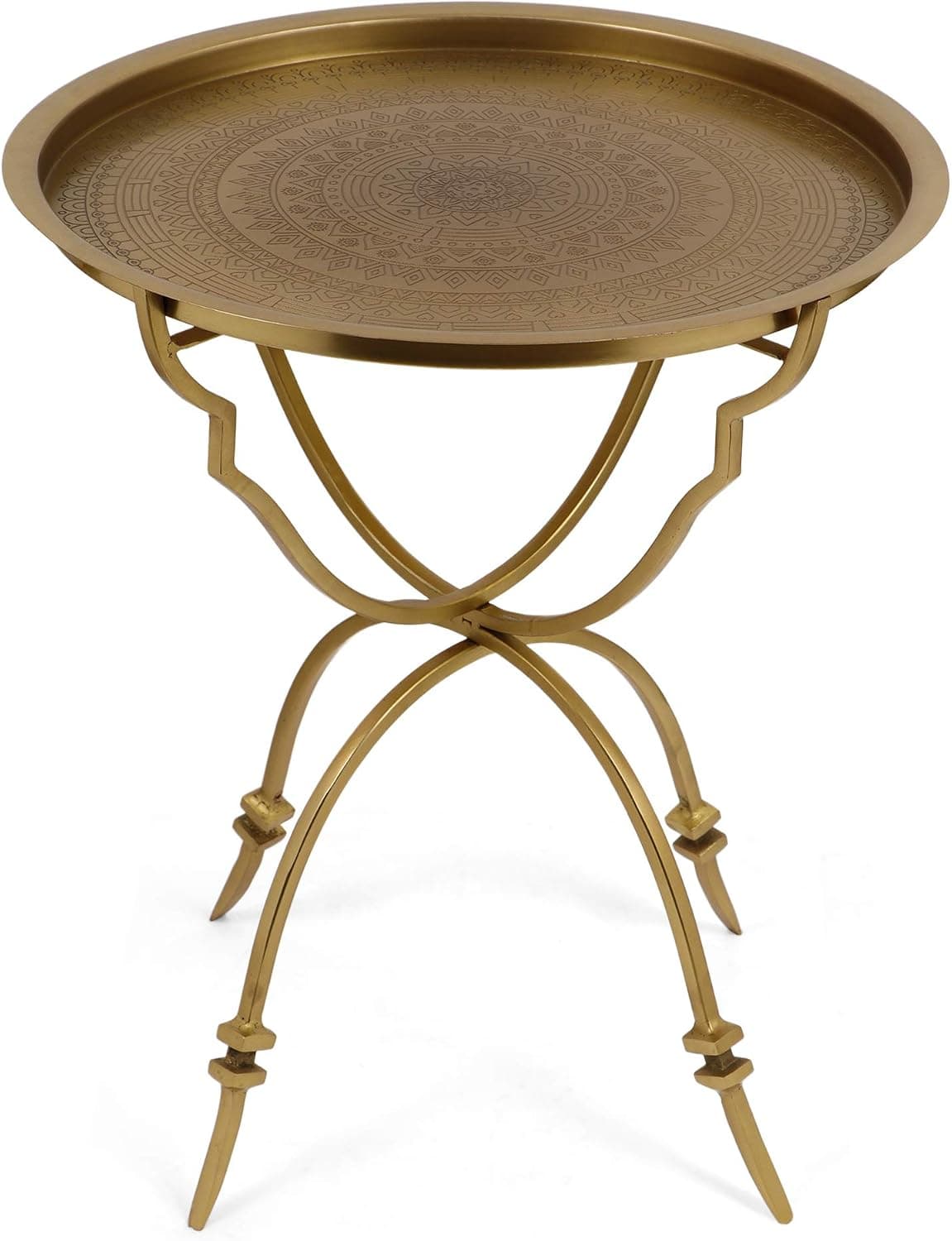 Great Deal Furniture Arabela Vintage Style Iron Tray Top Side Table, Antique Brass