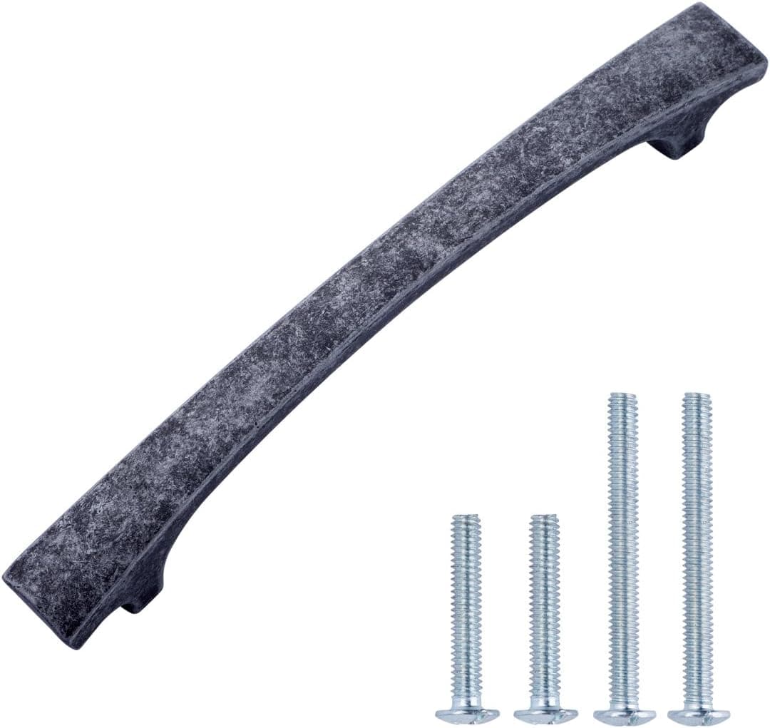 Amazon Basics Thick Modern Curved Cabinet Handle, 6.5-inch Length (5-inch Hole Center), Antique Silver, 10-Pack