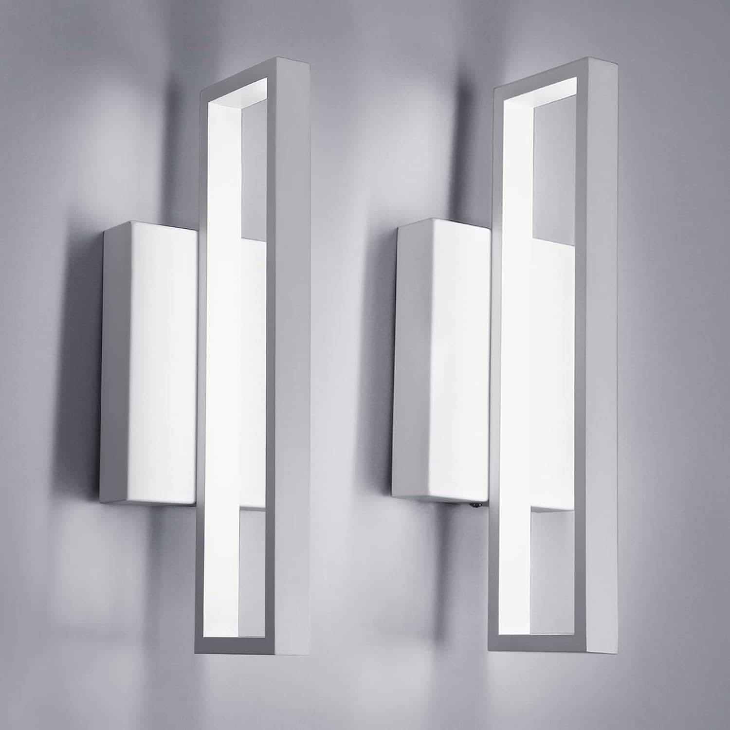 LEONLITE LED Modern Wall Sconce, Decorative Minimalist White Wall Lamps, 12W, 600lm, Aluminum Indoor Indirect Lighting for Bathroom, Hallway, Stairway, Living Room, Pack of 2