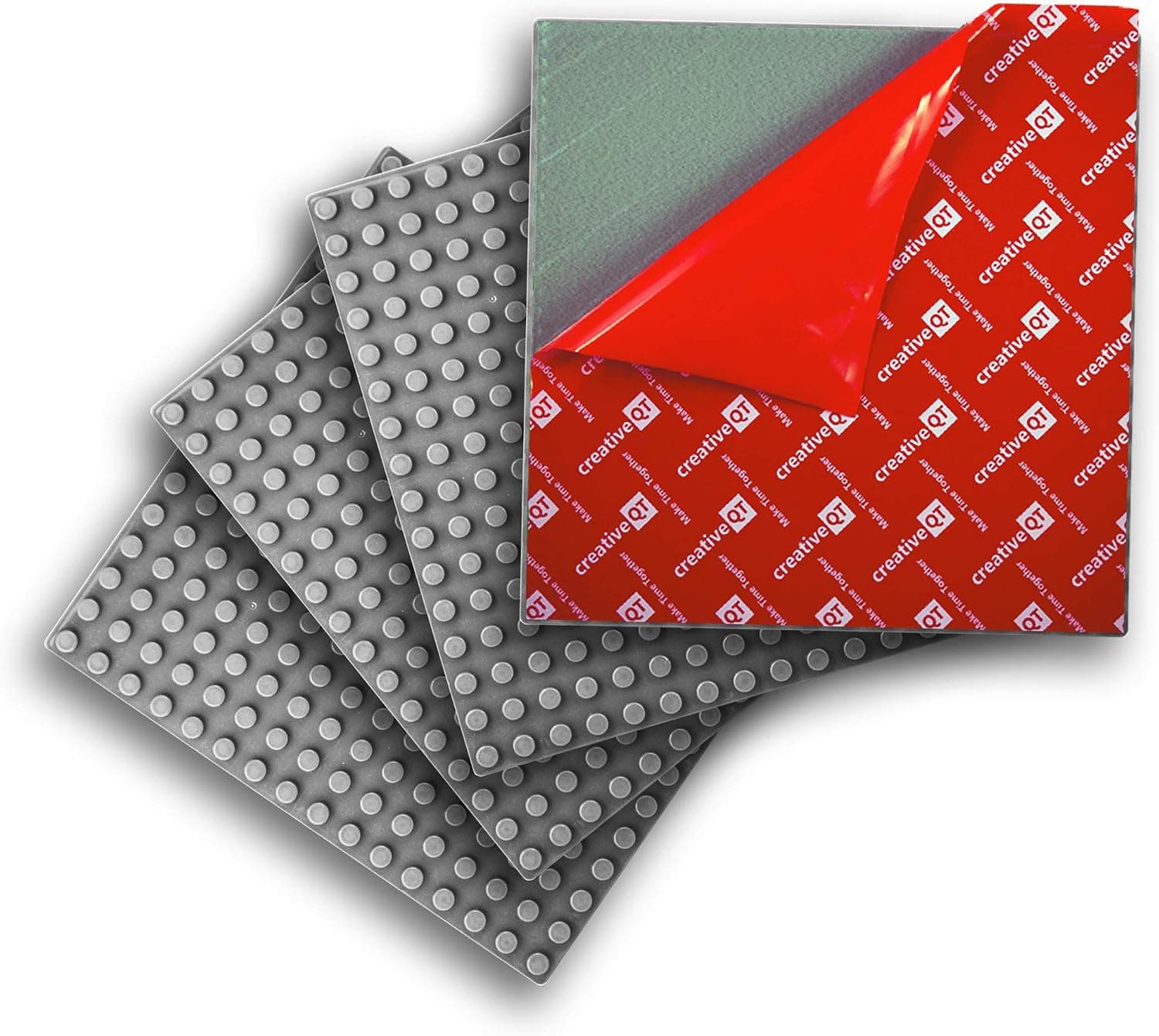 Creative QT Peel-and-Stick, Self Adhesive Baseplates - 4 Pack (10" x 10") - Compatible with DUPLO-Style Bricks (Only with Bigger Size Blocks) - Fastest and Easiest DIY Play Table or Wall (Grey)